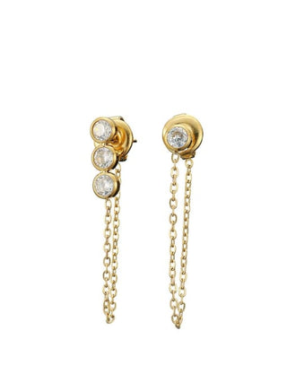 CZ Chained Studs, 14k Gold Plated