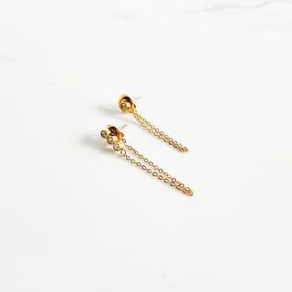 CZ Chained Studs, 14k Gold Plated